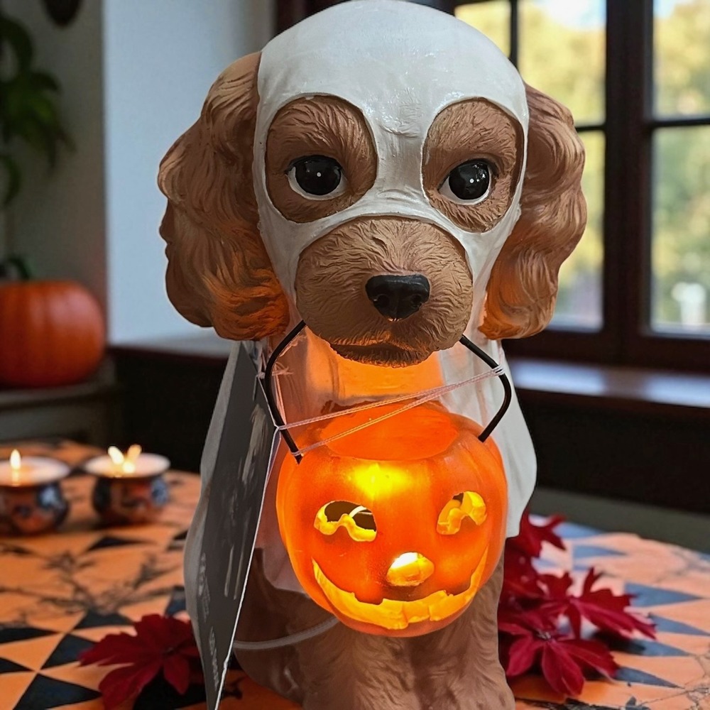 Halloween Cocker Spaniel Ghost Dog LED Lighted Figurine 11.5"